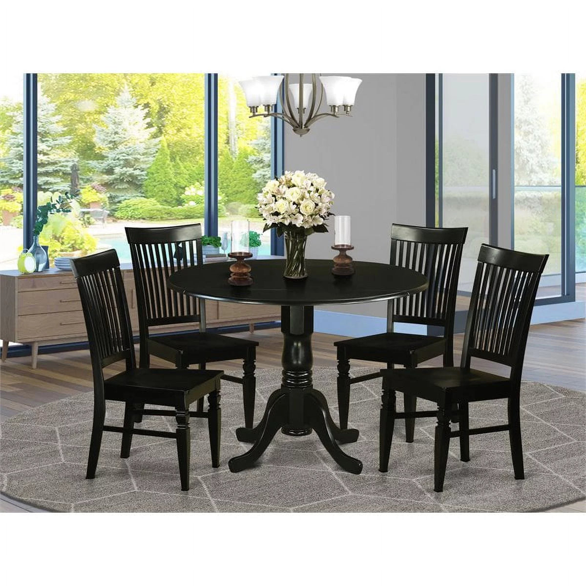 5-piece Wood Kitchen Table and Chair Set in Black D12053